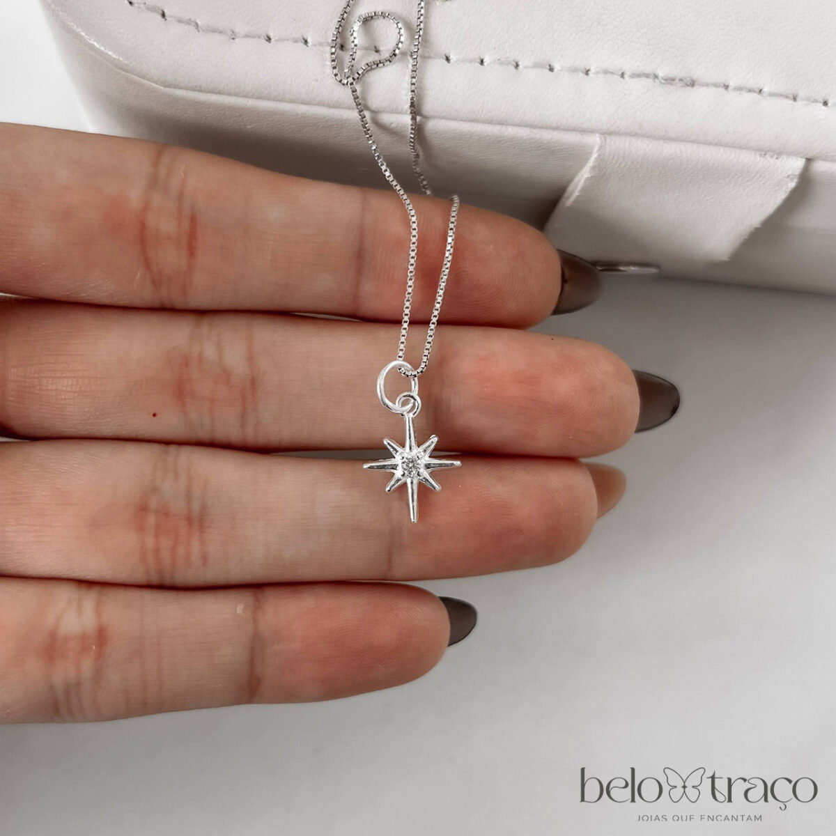 Colar pingente estrela detalhe zircônia 12mm - Imagem 1
