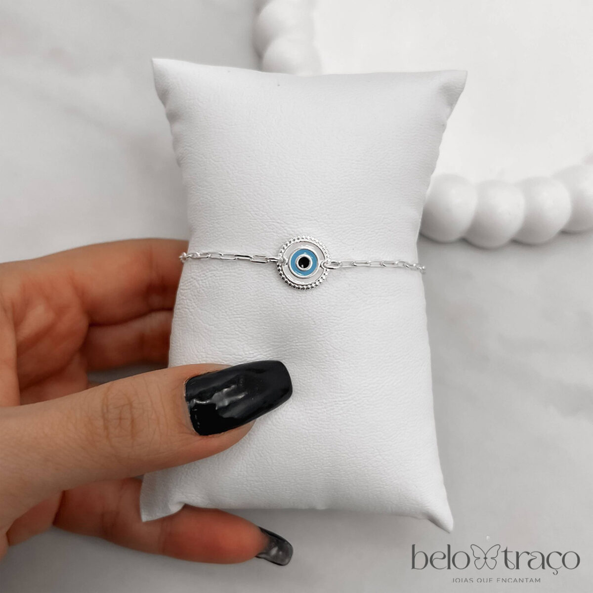 Pulseira entremeio medalha olho grego 11mm resina - Imagem 2